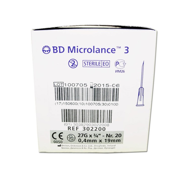 100 Stück Einweg-Kanüle BD Microlance 3 Nr. 20 grau 0,4x19 mm (27G)
